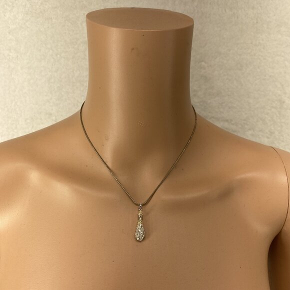 TEARDROP NECKLACE -- Faux Diamond, Teardrop Shape (360 Degr, Not Flat) Gold Tone - Picture 4 of 5